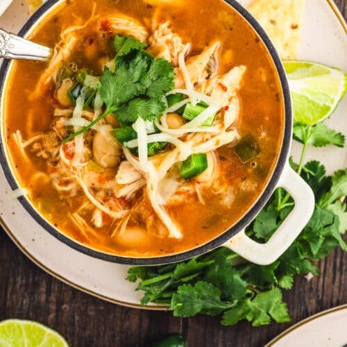 Overhead view of Easy Crockpot Chicken Chili