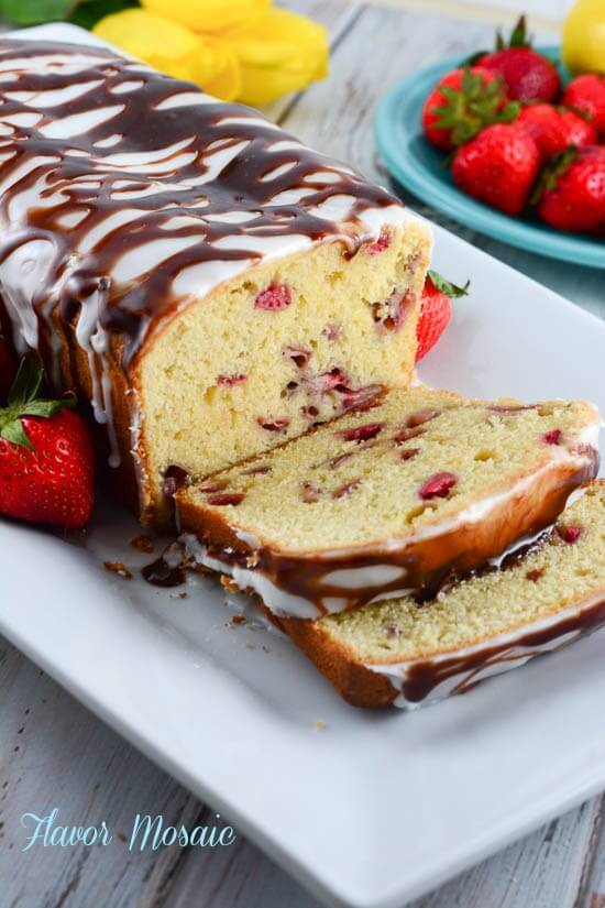 Lemon Strawberry Pound Cake with Chocolate Ganache - Flavor Mosaic