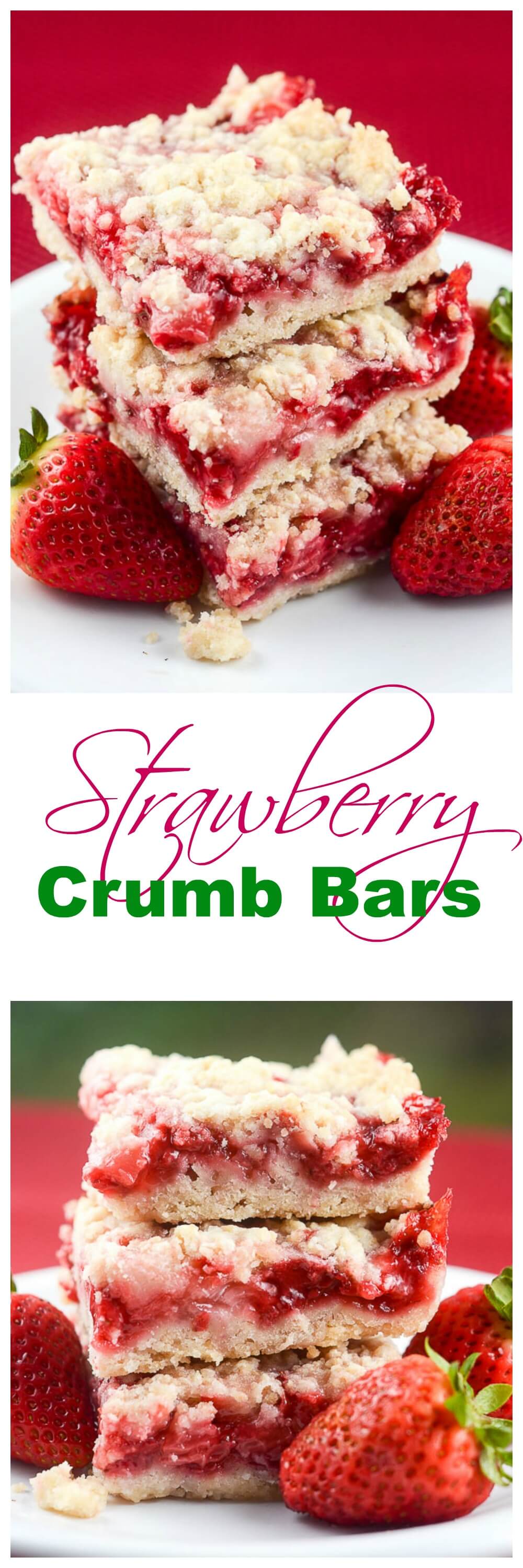 These easy Strawberry Crumb Bars, with a buttery crust, sweet fresh strawberry filling, and crunchy butter crumb topping make wonderful dessert bars for an afternoon snack, or to take to a summer party, picnic, or potluck.