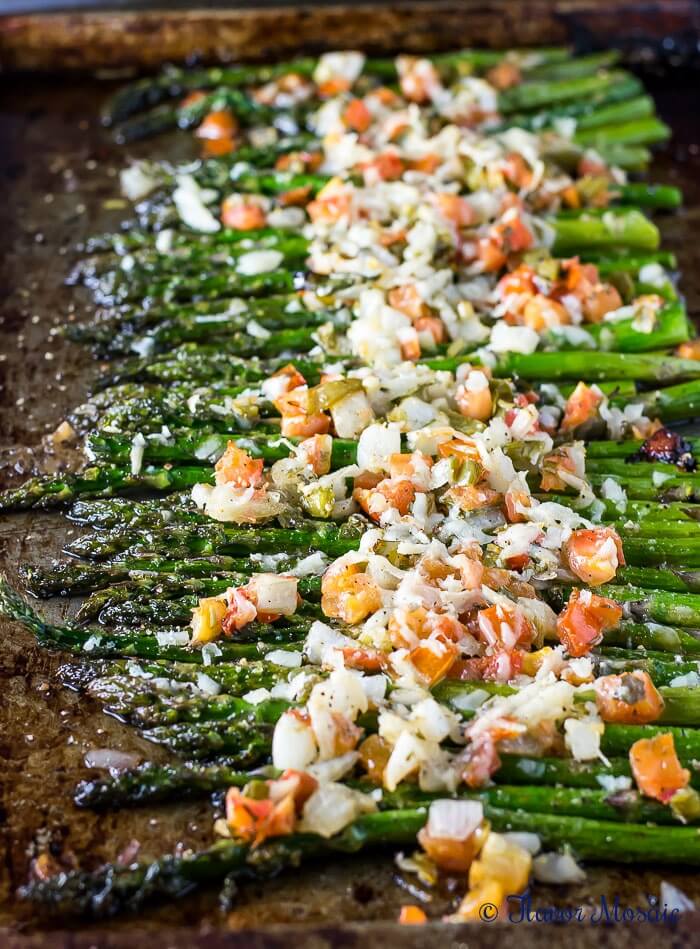 Asiago Bruschetta Roasted Asparagus - Flavor Mosaic