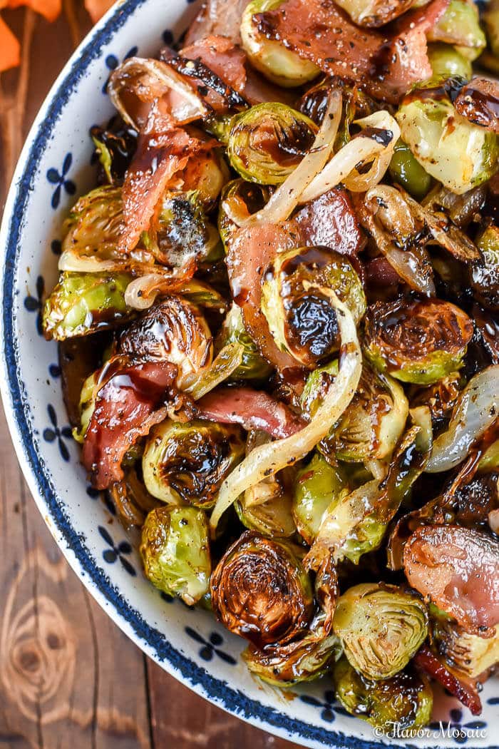 Roasted Brussels Sprouts with Bacon and Balsamic - Flavor Mosaic